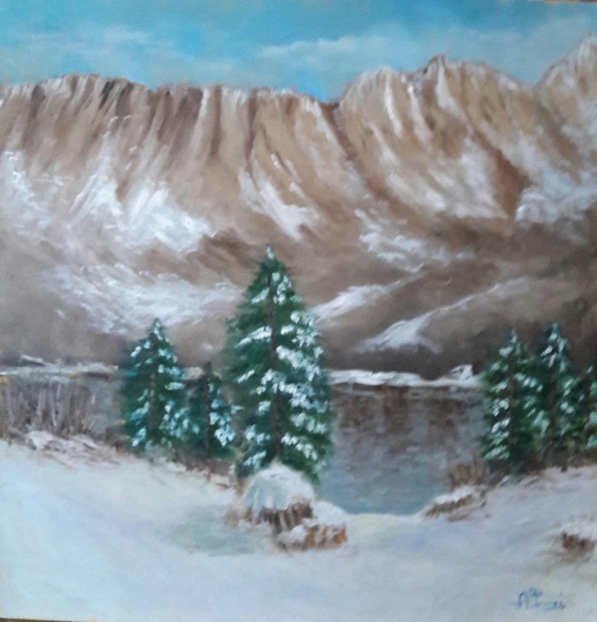 Montagne e lago innevati