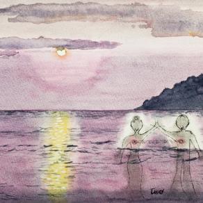 Two, swimming in the sunrise