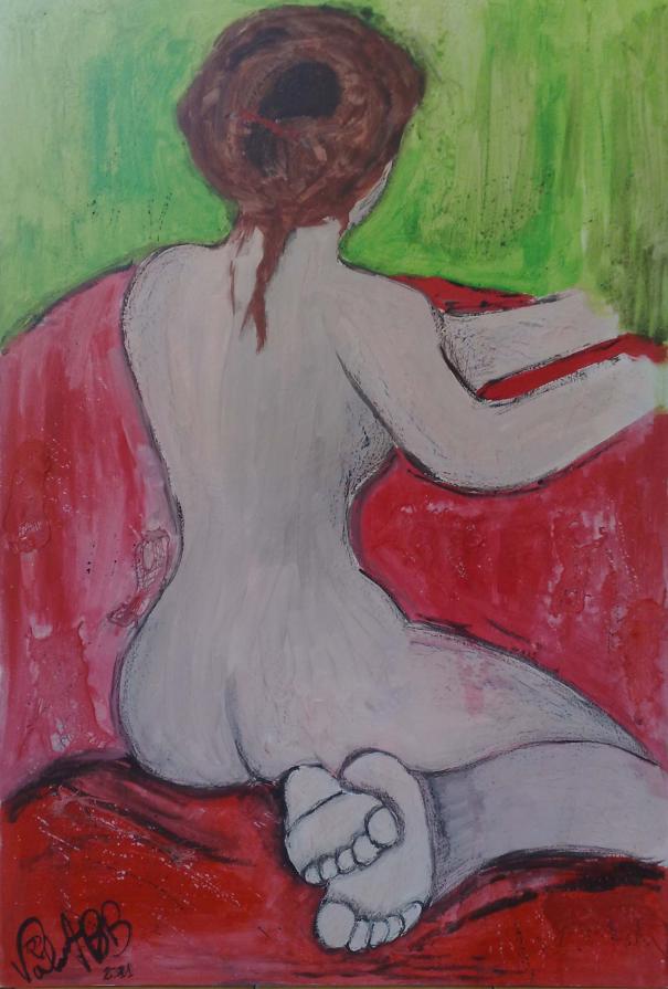 Red sofa (SERIE PITTORICA NUDI)