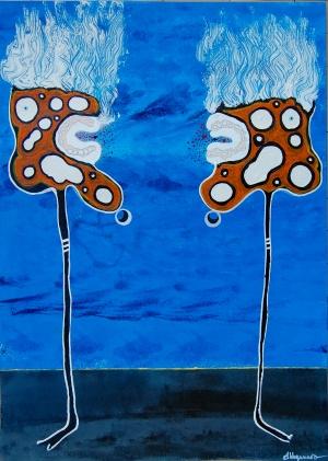 burning in the house 2 mixed media on paper cm 70 x 50 2012.