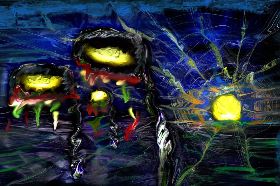 nella notte sgocciolano i colori i girasoli,aspettando l'alba di un nuovo pieno di colore calore.