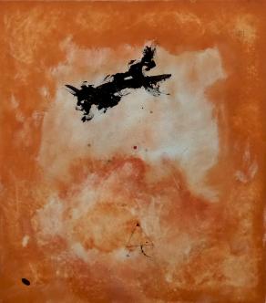 Portrait of my dog barking at the moon , knowing that soon the fall on