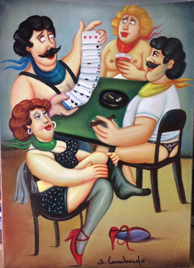 Salvo Lombardo - Strip poker - olio su tela - 50 x 70