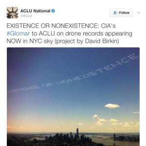 'Existence or Nonexistence', ACLU tweet of skywriting over New York City; from the project 'Severe Clear', 2014