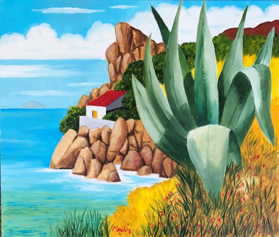 Renzo Meschis - La grande agave - olio su tela - 70 x 60