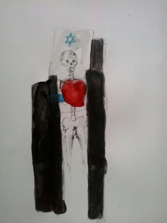 Auschwitz l'inganno 1 - Tecnica mista su carta 2012 