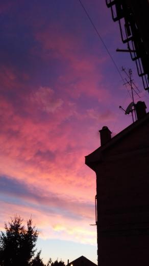 Tramonto rosa sui tetti