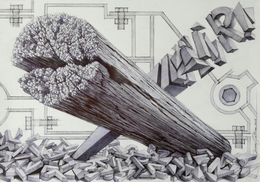"I.N.R.I." disegno a biro di Gianni Pelassa