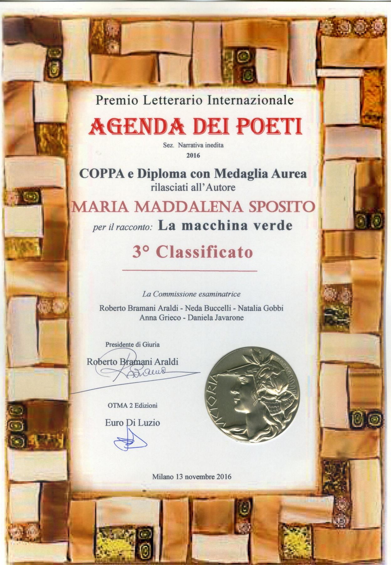 Premio Letterario Internazionale - Agenda dei Poeti-Sezione Narrativa inedita-