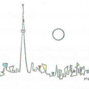 Skytree and full moon