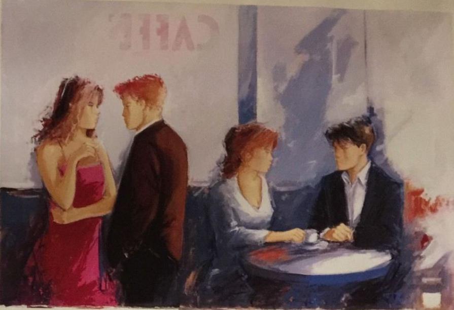 Giuliano Trombini (Italia) - Al bar - serigrafia su tela - 70 x 50