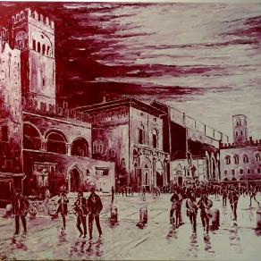 Cercando il tempo in piazza del Nettuno a Bologna: retro