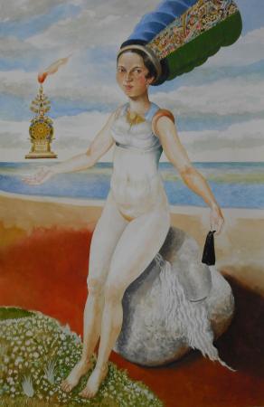 Seer sitting on the ruins of a false god defeated by time