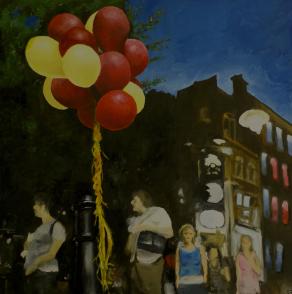 Sara Wendy (Italia) - Covent garden baloons - olio su tela - 60 x 60