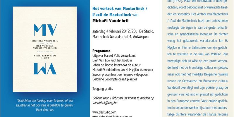 'Het vertrek van Maeterlinck' book presentation