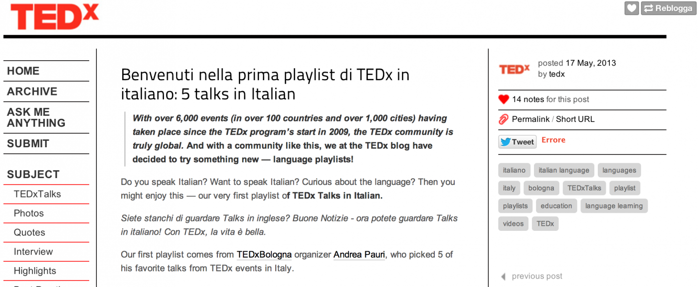 First Italian Playlist video TEDx First Italian Playlist video TEDx