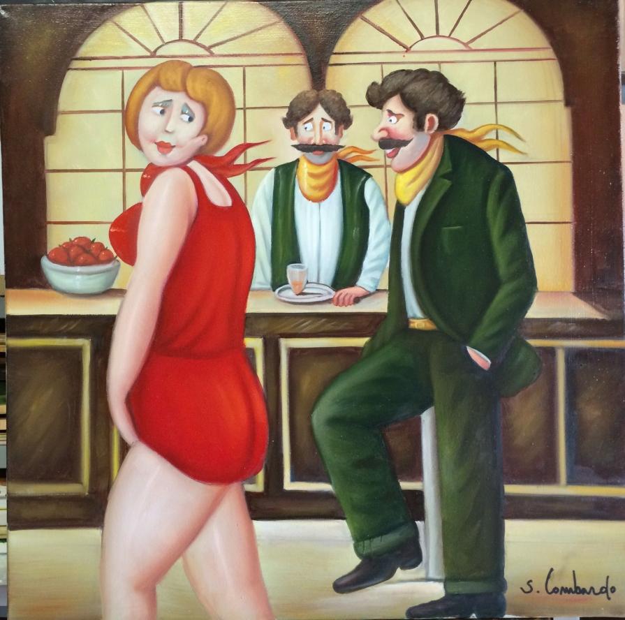 Salvo Lombardo - Al bar - olio su tela - 70 x 70
