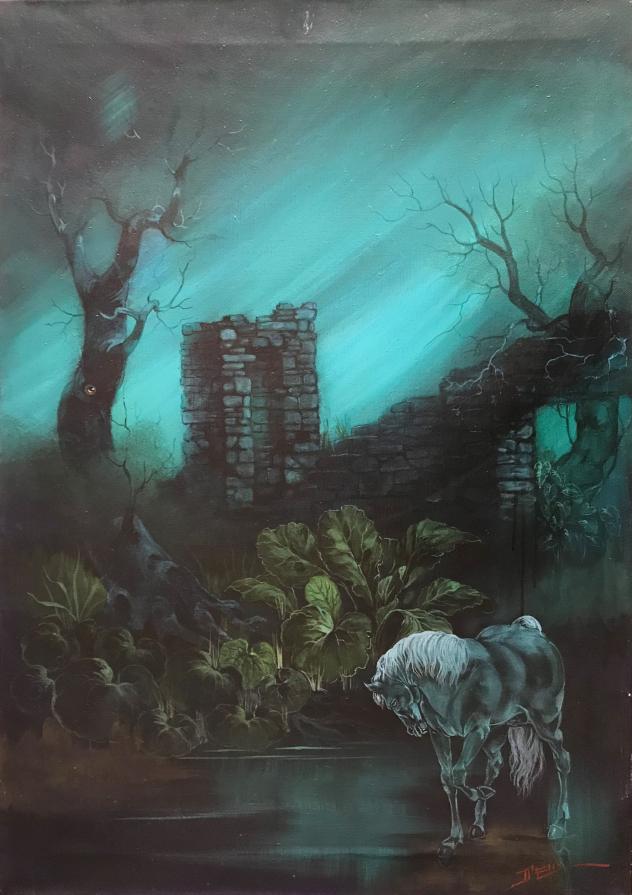 Mario D'Elia - Antiche mura - olio su tela - 50 x 70