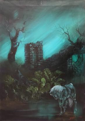 Mario D'Elia - Antiche mura - olio su tela - 50 x 70