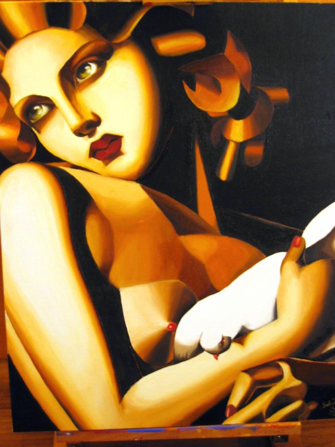 omaggio a Tamara de Lempicka "Donna con colomba" omaggio a Tamara de Lempicka "Donna con colomba"