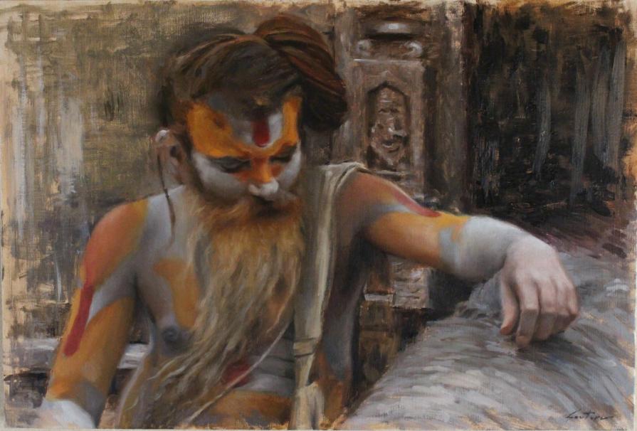Sadhu on the Banks of Bagmati - oil painting on linen