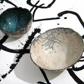 two pinched bowls Raku