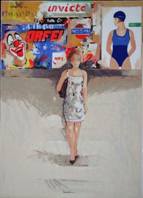 Giuliano Trombini (Italia) – Passeggiando - serigrafia su tela - 50 x 70