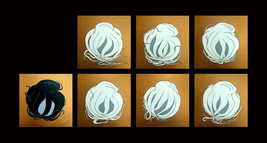 Seven Octopuses on Copper Color Background, from "Taliq" (Suspension) Series