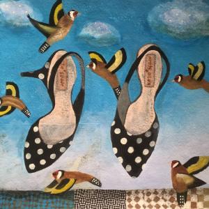 Goldfinches among the kitten heels
