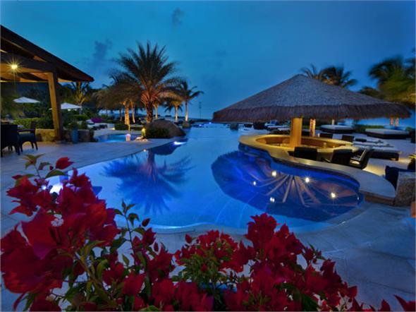 Mosaic glass tile overflow pool - British Virgin Islands, Carribbean