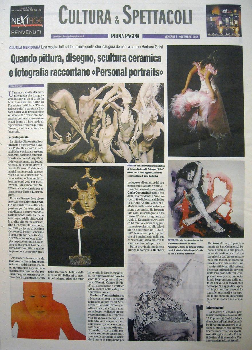 PERSONAL PORTRAITS, 6 BRAVISSIME ARTISTE IN MOSTRA AL CLUB LA MERIDIANA (MO)