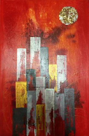 Chiara Rossetti (Italia) – Fuoco sulla città – acrilico su tela – 40 x 60