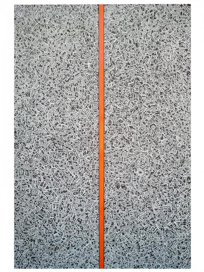 Linea arancione su tratti neri