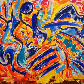 Chucho Valdes.Jazz.Percussion.2011.Acrylic on paper.48х36см.