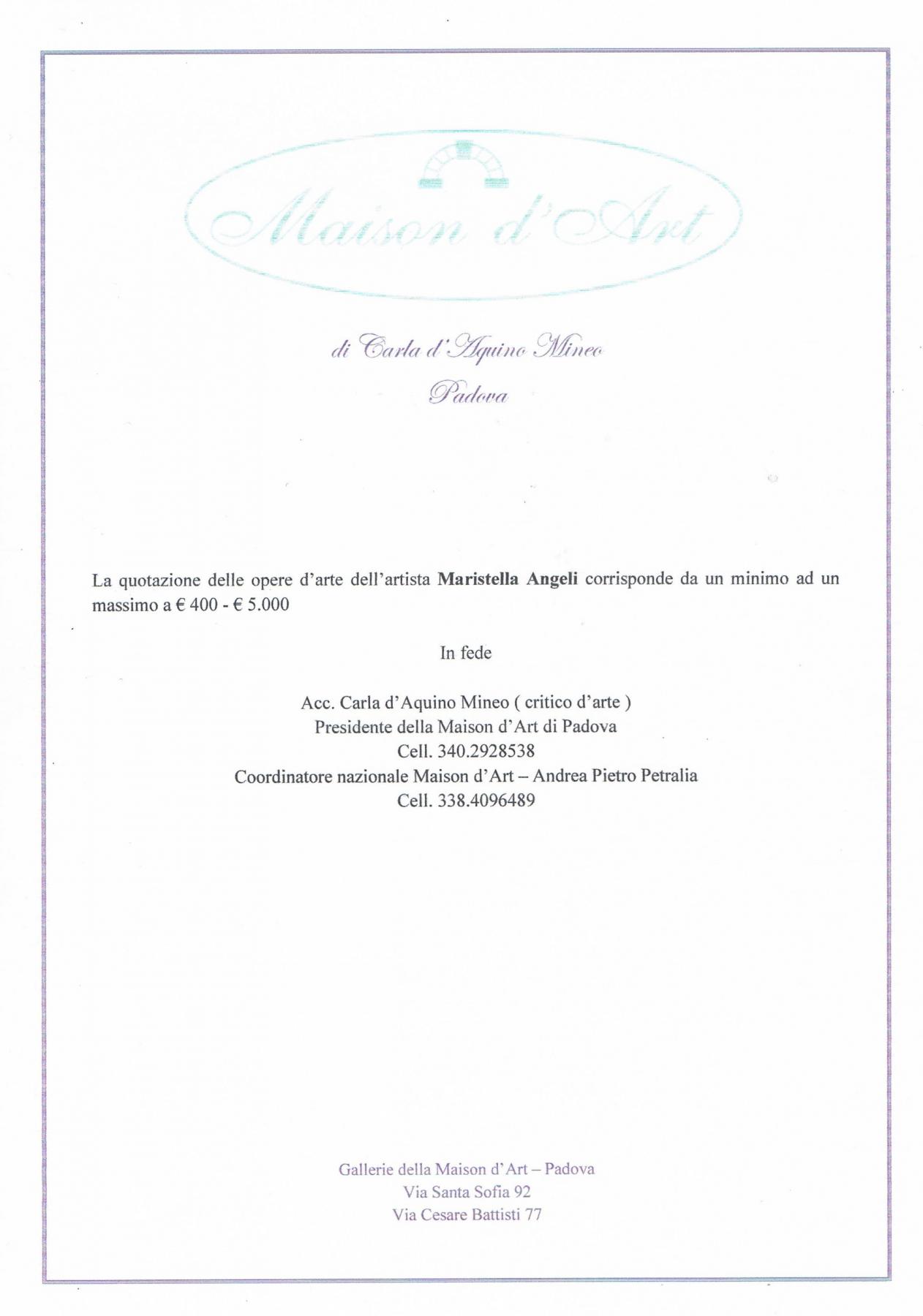 Maristella Angeli, receive a listing of his paintings.