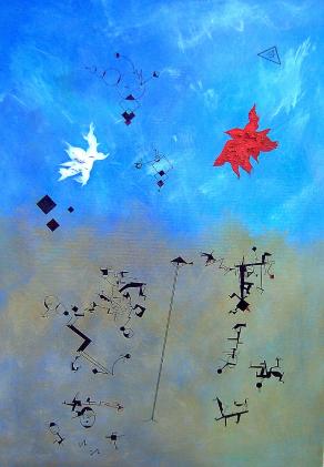 Il piccolo cane che abbaia verso un ragazza seduta su un toro sotto il cielo d'inverno. 