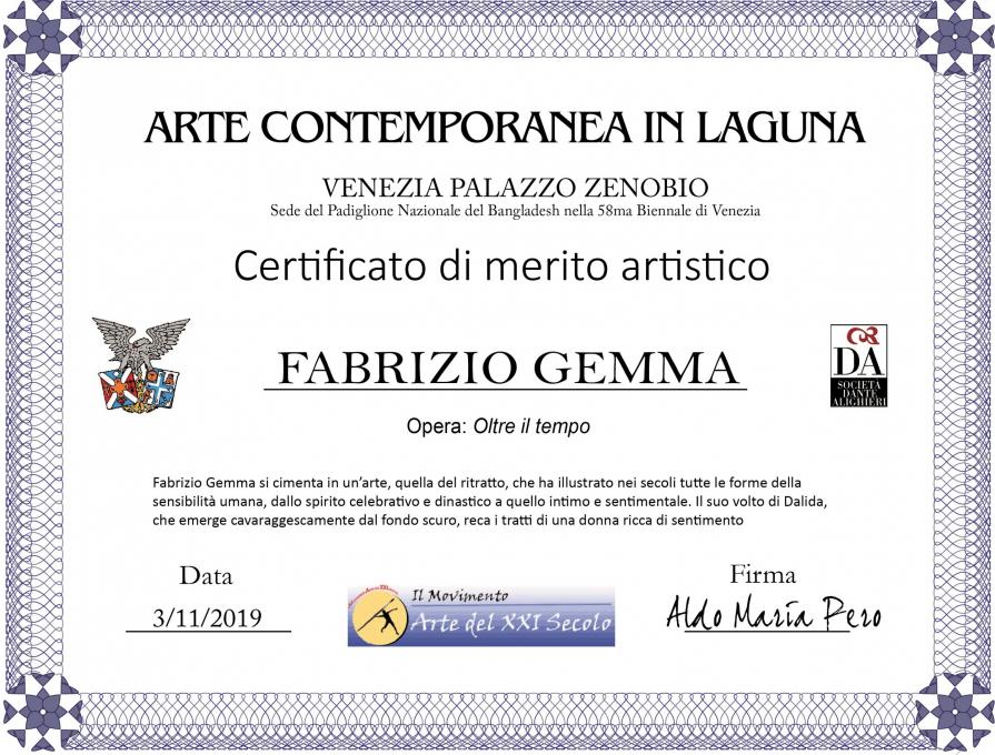 58MA BIENNALE DI VENEZIA. CERTIFICATO DI MERITO ARTISTICO