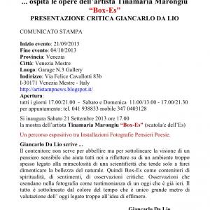 AMBASCIATA DI VENEZIA ospita Tinamaria Marongiu  “Box-Es Fotografie Pensieri Poesie"
