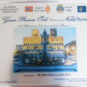 Maristella Angeli riceve il Gran Premio Oslo Città del Nobel 2014
