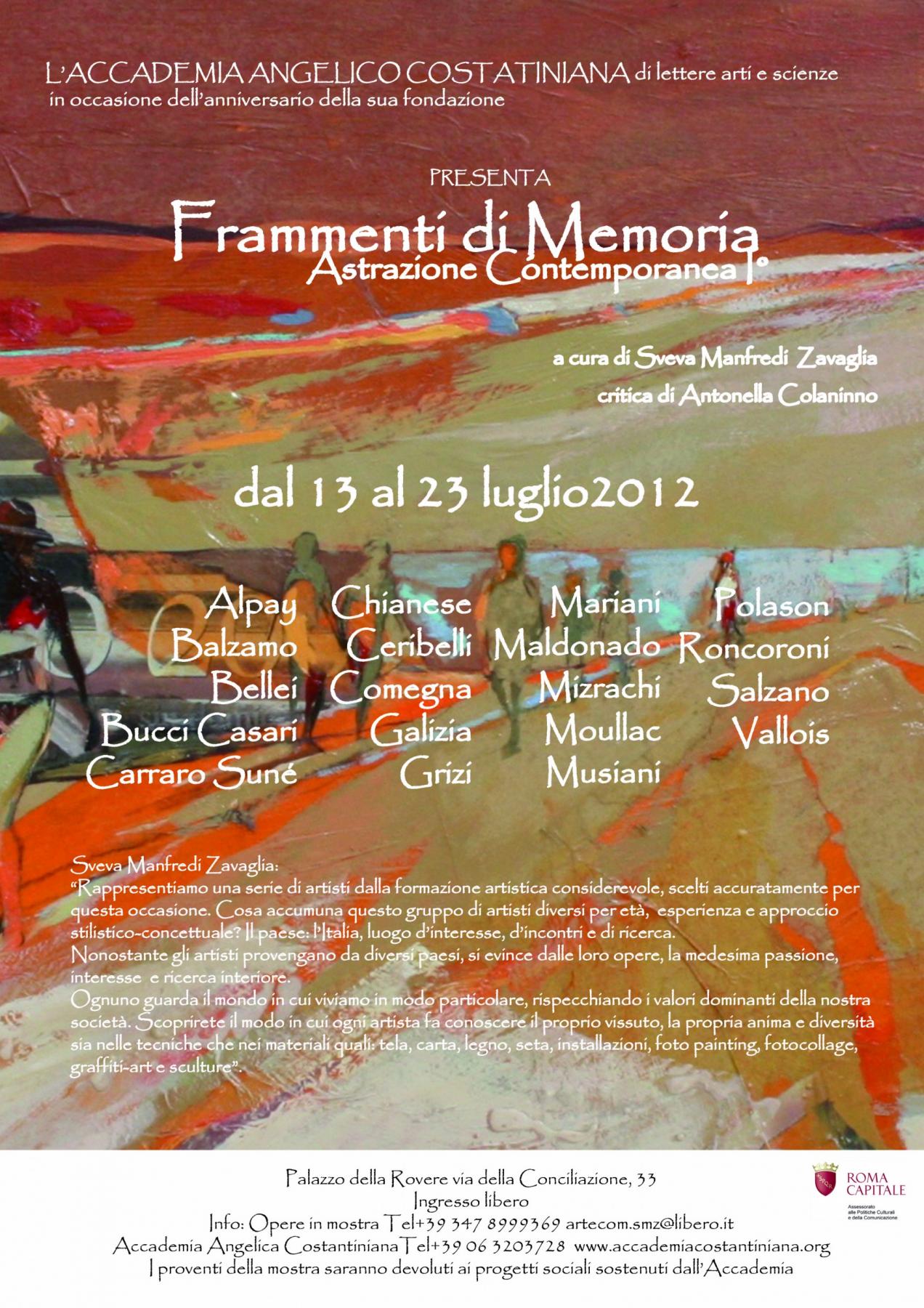 Frammenti di Memoria Astrazione Contemporanea a Roma dal 13 al 23 luglio 2012