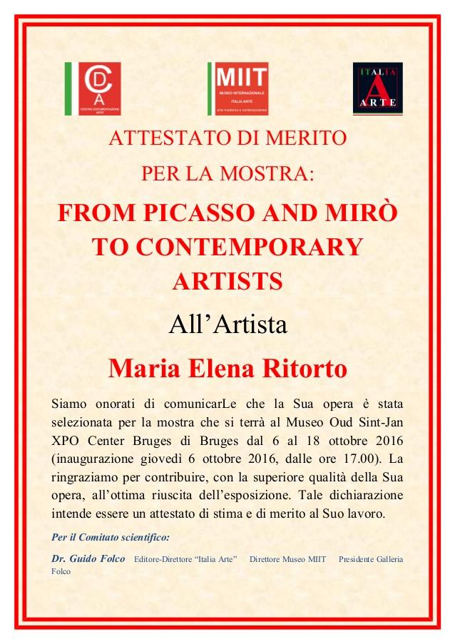 Attestato di merito All'Artista Maria Elena Ritorto