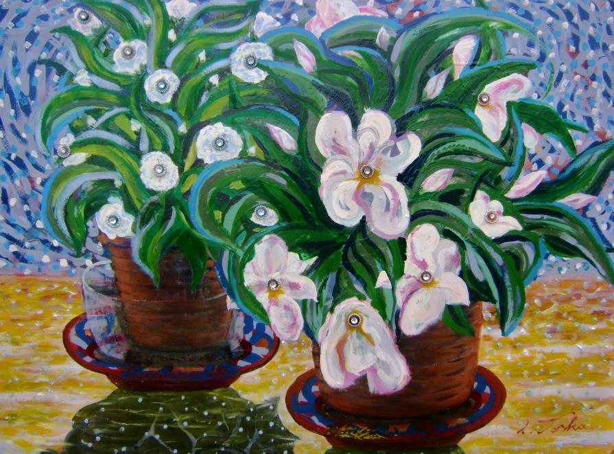 Vasi di fiori sotto vento