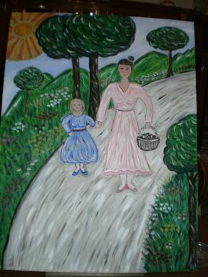 Madre e figlia a cercar funghi per boschi