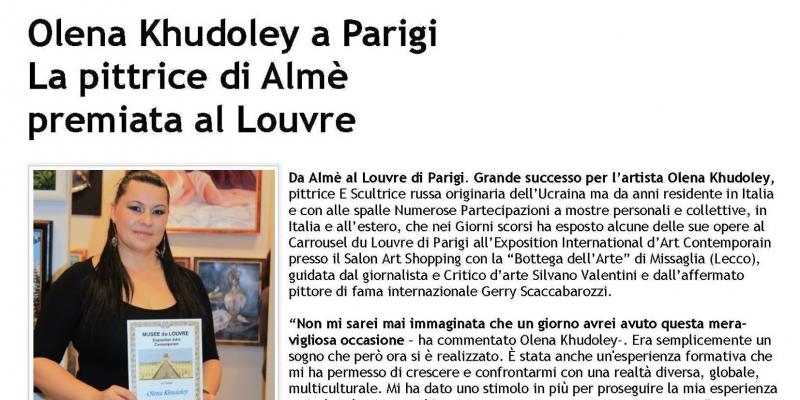 Olena Khudoley a Parigi La pittrice di Almè premiata al Louvre