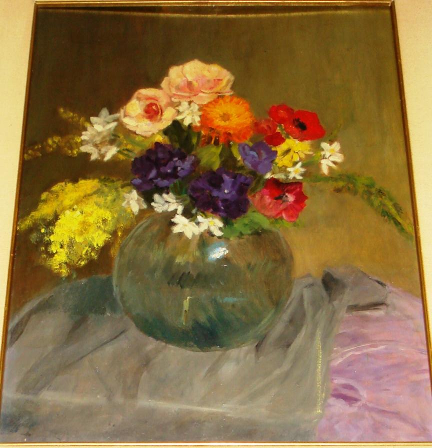 Clara Boriosi - Mimosa e rose in un vaso verde Clara Boriosi - Mimosa e rose in un vaso verde