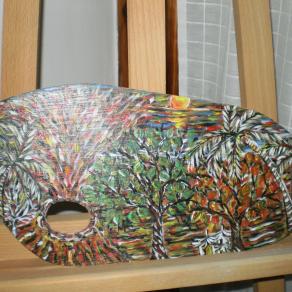 "Paesaggio tropicale con vulcano in eruzione"