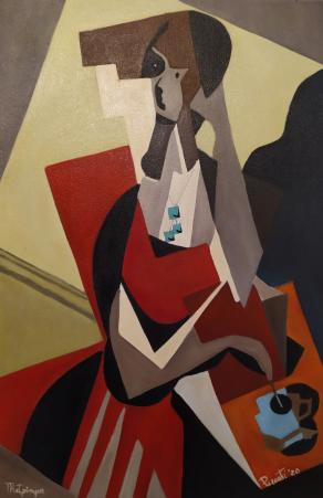 Donna con tazzina - omaggio a Jean Metzinger
