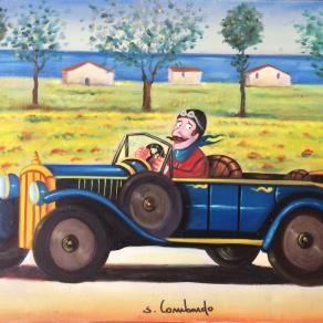 Salvo Lombardo - Tetti rossi e auto blu - olio su tela - 80 x 60