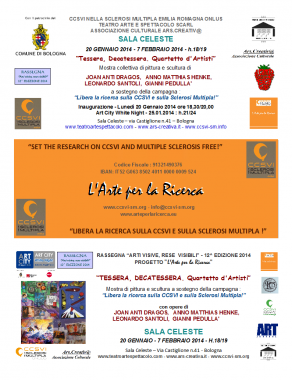 Locandina Mostra collettiva "Tessera, Decatessera. Quartetto d'Artisti" a Bologna in Sala Celeste Locandina Mostra collettiva "Tessera, Decatessera. Quartetto d'Artisti" a Bologna in Sala Celeste