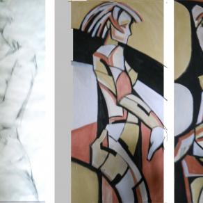 Dittico: nudo di donna riflesso, dal disegno al quadro